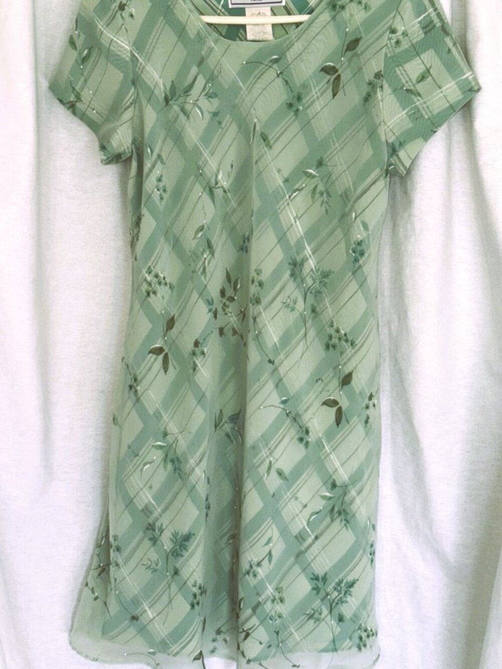 VNTG 90's Blue & Grn Floral Dress, Kn. length Cap SL, Jess Howard, 12 Petite